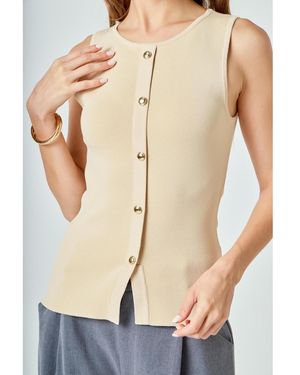 Endless Rose Knit Buttoned Sleeveless Top - Natural