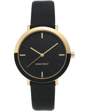 Nine West Gold-tone And Black Strap Watch - Multicolor
