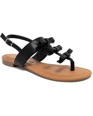 Sugar Buckle Round Toe Flat Sandals - Black