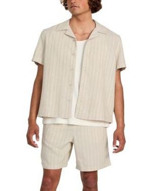 Guess Textured Camp Shirt Drawstring Shorts - Natural