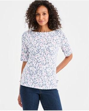 Style & Co. Style Co Printed Boat Neck Elbow Sleeve Top Macys Exclusive - White