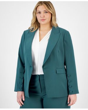 Tahari Plus Size Long-sleeve One-button Blazer - Green
