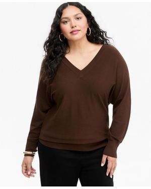 INC International Concepts Plus Size Double V V-neck Dolman Sweater - Brown