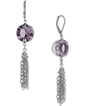 2028 Round Crystal Tassel Drop Earrings - Purple