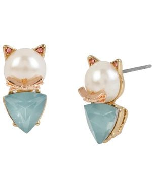 Betsey Johnson Faux Stone Cultivated Pearl Cat Two-step Stud Earrings - Blue