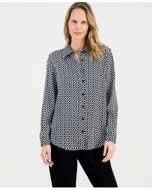 Kasper Geometric-print Button-front Shirt - Gray