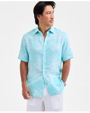 Club Room Casa Regular-fit Floral Button-down Linen Shirt - Blue