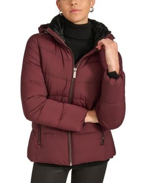 Calvin Klein shops Women's Maroon Faux-Fur-Lined Hooded Coat