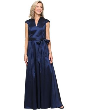 Alex Evenings Stretch Taffeta V-neck Ball Gown - Blue