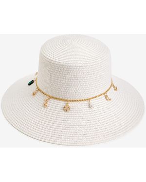 On 34th Charm Trim Straw Down Brim Hat - White