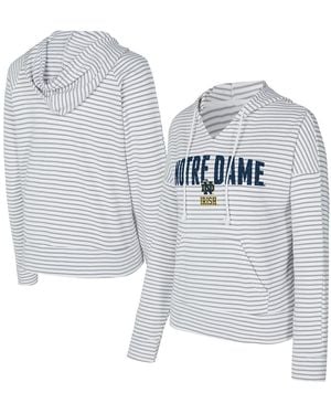 Concepts Sport White/gray Notre Dame Fighting Irish French Terry Striped V-neck Pullover Hoodie - Blue