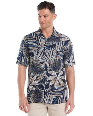 Cubavera Pointillism Tropical Print Short Sleeve Button Down Shirt - Blue