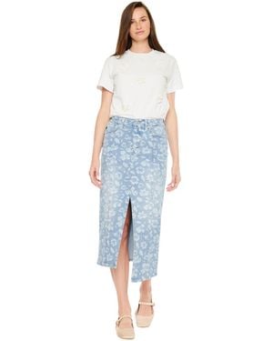 Kancan Hibiscus High Rise Midi Skirt - Blue