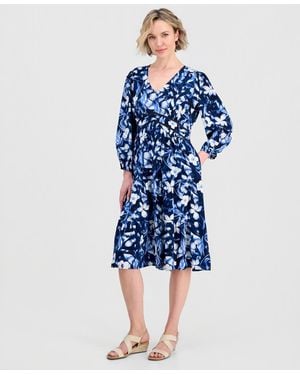 Style & Co. Printed Long-sleeve Dress - Blue