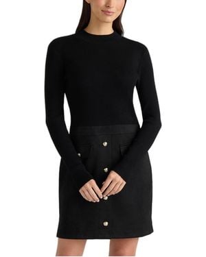 Ellen Tracy Long-sleeve Mock-neckline Ribbed-knit Dress - Black