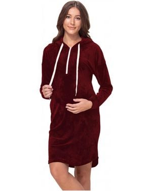Hello Miss Maternity Velour Nursing Half-zip Hoodie Dress - Red
