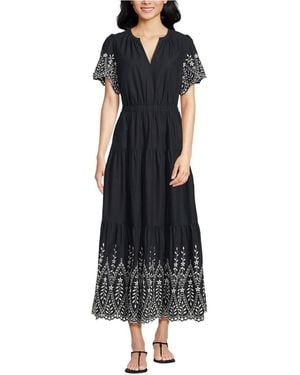 Lands' End Tiered Cotton Poplin Eyelet Maxi Dress - Black