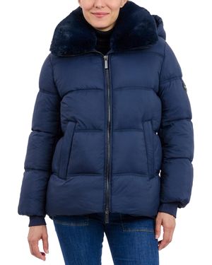 Michael Kors Michael Faux-fur-collar Hooded Puffer Coat - Blue