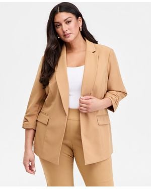 INC International Concepts Plus Size Kiss-front 3/4-sleeve Blazer - Natural