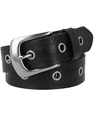 Frye 30mm Embossed Edge Eyelet Leather Belt - Black