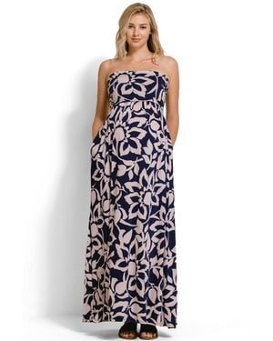 Hello Miss Maternity Floral Strapless Empire Waist Maxi Dress - Blue