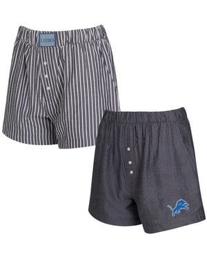 Concepts Sport 2-pack Detroit Lions Stripes And Solids Boxer Shorts Set - Gray