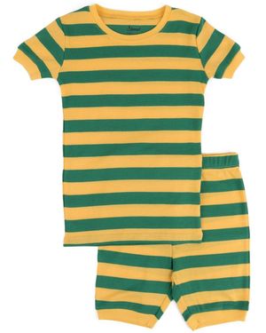 Leveret Kids Matching Family Two Piece Cotton Short Sleeve Shirt And Shorts Striped Pajamas 6-10 - Yellow