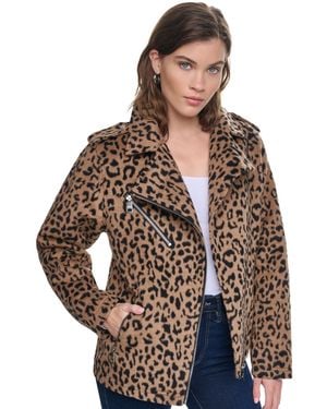 DKNY Asymmetrical Moto Print Jacket - Brown