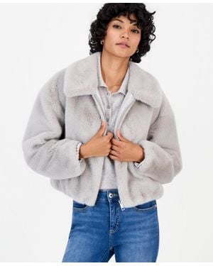 Cece Petite Faux Fur Bomber Jacket - Gray