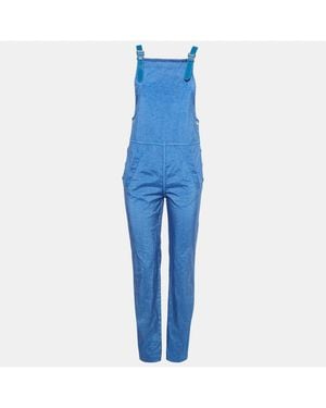 Pre-owned Burberry Warm Royal Blue Synthetic Leather Trim Dungarees