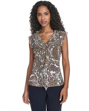 Tommy Hilfiger Paisley Ruffle Front Top - White