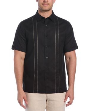 Cubavera Short Sleeve Panel Button-front Linen Camp Shirt - Black