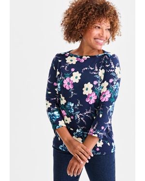 Style & Co. Printed Pima Cotton 3/4 Sleeve Boat-neck Top - Blue
