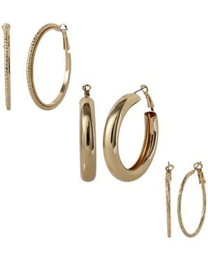 Jessica Simpson 3-Piece Textured-Tone Hoop Earring Set - Metallic