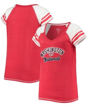 Soft As A Grape Washington Nationals Curvy Colorblock Tri-blend Raglan V-neck T-shirt - Red