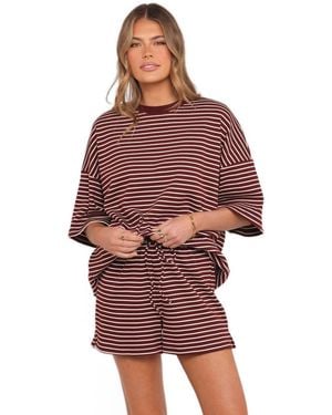 Petal & Pup Hellen Stripe Crew Neck T-shirt And Shorts - Red