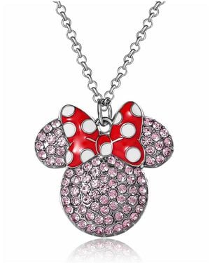 Disney Minnie Mouse Fashion Red Polka Dot Bow Crystals Pave Necklace