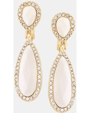 Anne Klein Gold-tone Crystal Double Stone Linear Ez Comfort Clip Earrings - Natural