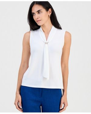 Kasper Petite Sleeveless Neck-tie Top - White
