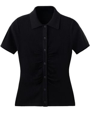 Mango Ribbed Polo-neck Fitted Cardigan - Black