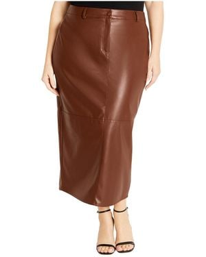 City Chic Plus Size Faux Leather Ivy Skirt - Brown