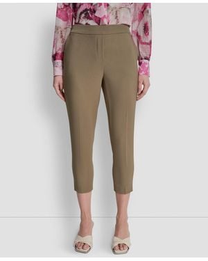 DKNY Petite Mid-rise Elastic Back Ankle Pants - Natural