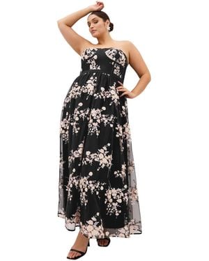 City Chic Plus Size Ambrosia Fit-and-flare Embroidery Tulle Maxi Dress - Black