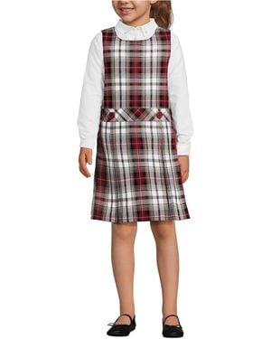 Lands' End School Uniform Girls Plaid Sweater Top Of Knee - White
