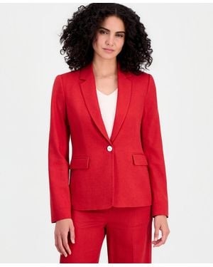 Tahari Linen-blend Single-button Blazer - Red