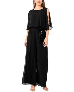 Msk Bar-sleeve Crew Neck Jumpsuit - Black