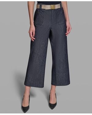 KARL LAGERFELD Petite Striped Cropped Denim Pants - Blue