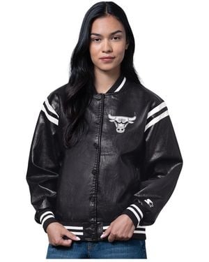 Starter Chicago Bulls High Heat Leather Varsity Full-snap Jacket - Black