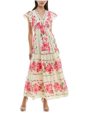 Taylor Floral Printed V-neck A-line Dress - Red