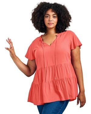 Avenue Plus Size Lani Flutter Sleeve Tiered Top